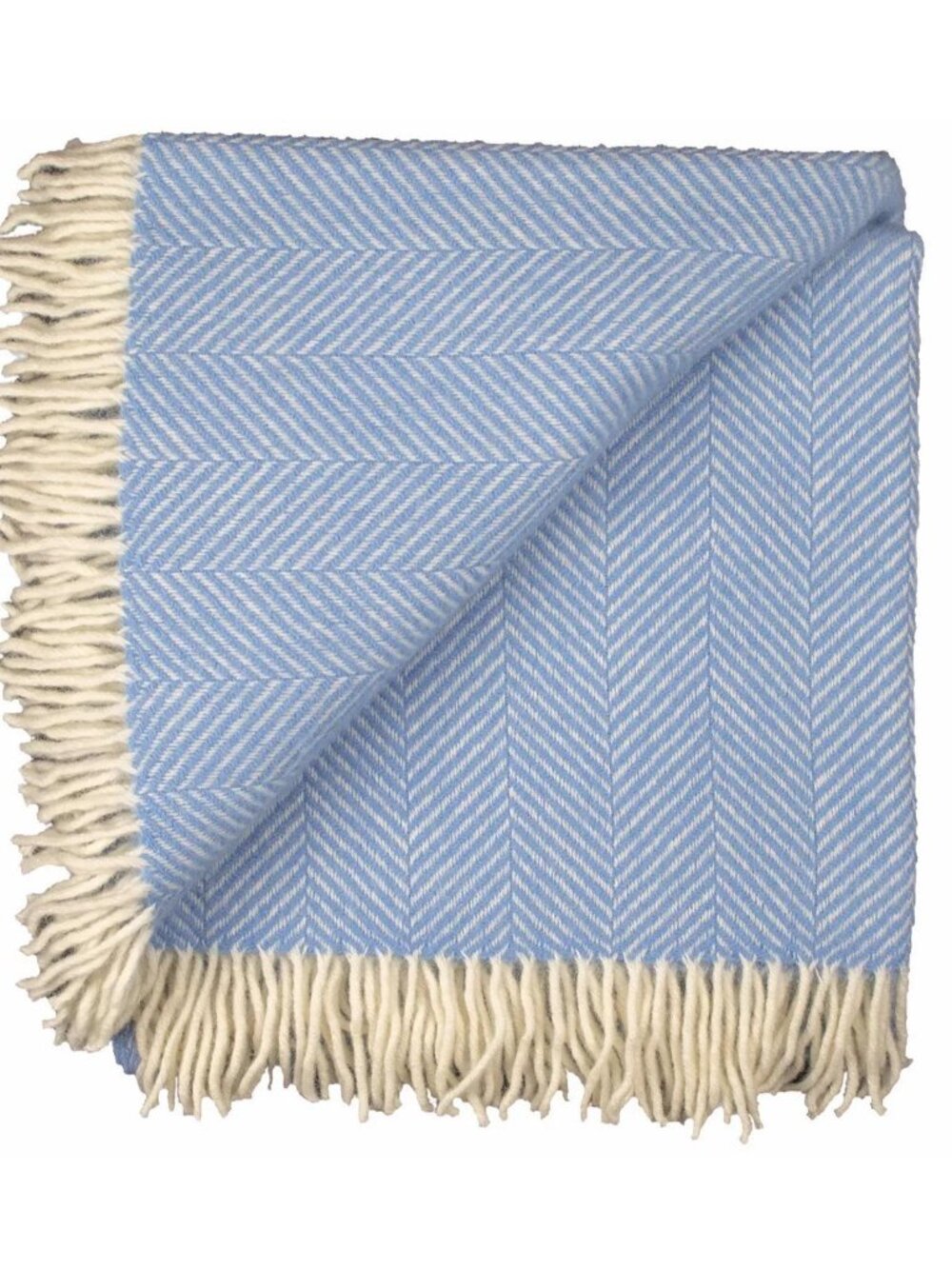 NWT Prince Of Scots Tweed Herringbone Pure Oversized Wool Throw Baby Blue 59x72 - Picture 4 of 9